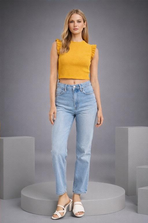 Women Solid Mustard Yellow Crop Top
