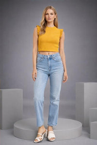 Thumbnail for Women Solid Mustard Yellow Crop Top