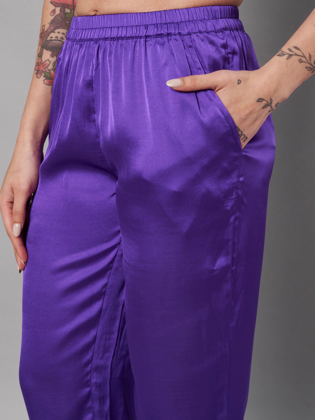 Solid Stylish Purple Trousers For Women