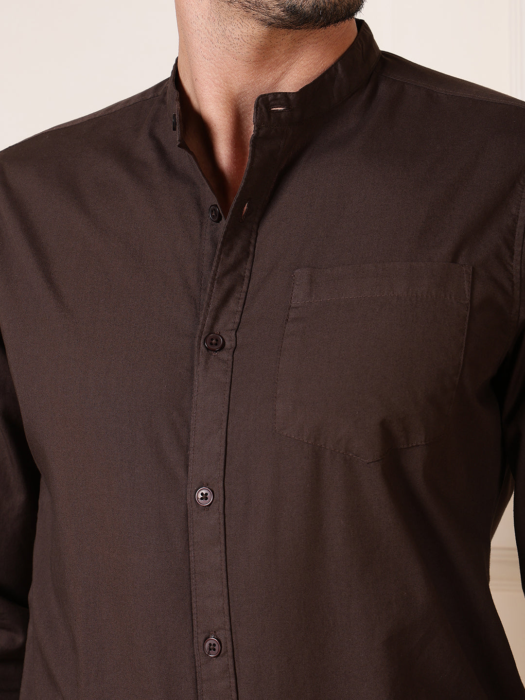Men Brown Solid Cotton Casual Shirt Full Sleeve Regular Fit Everyday Wear
