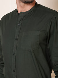 Thumbnail for Men Green Cotton Casual Shirt Full Sleeve Regular Fit Everyday Wear
