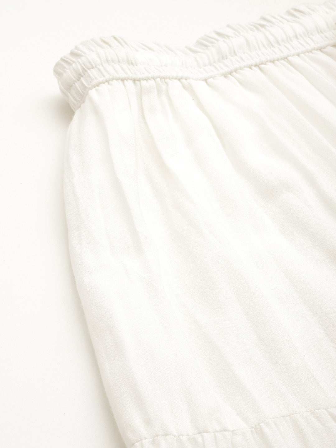 Women White Solid Tiered Cotton Maxi Skirt