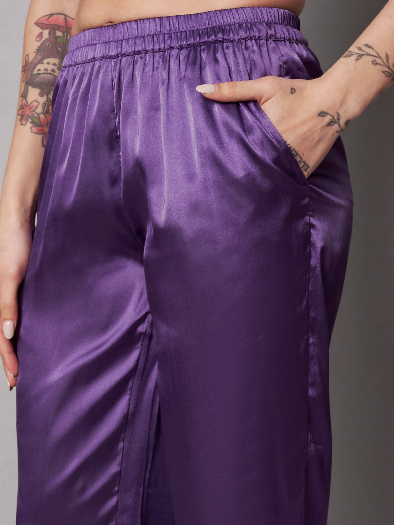 Solid Stylish Purple Trousers For Women