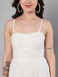 Thumbnail for White color schiffli embroidery dress for women