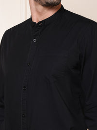 Thumbnail for Men Black Solid Cotton Casual Shirt Full Sleeve Regular Fit Everyday Wear