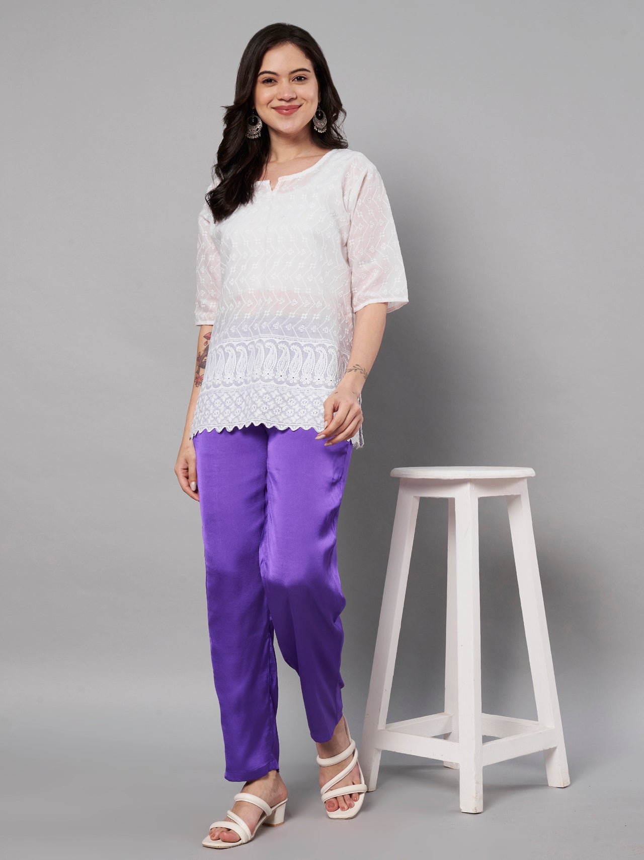 Solid Stylish Purple Trousers For Women