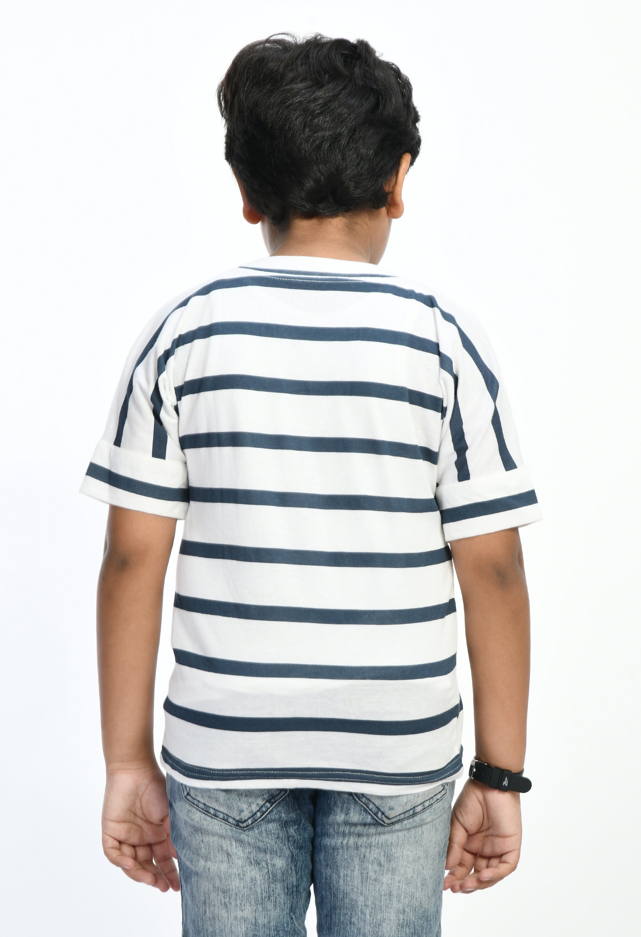 Boys Striped T-shirt (Blue over White)
