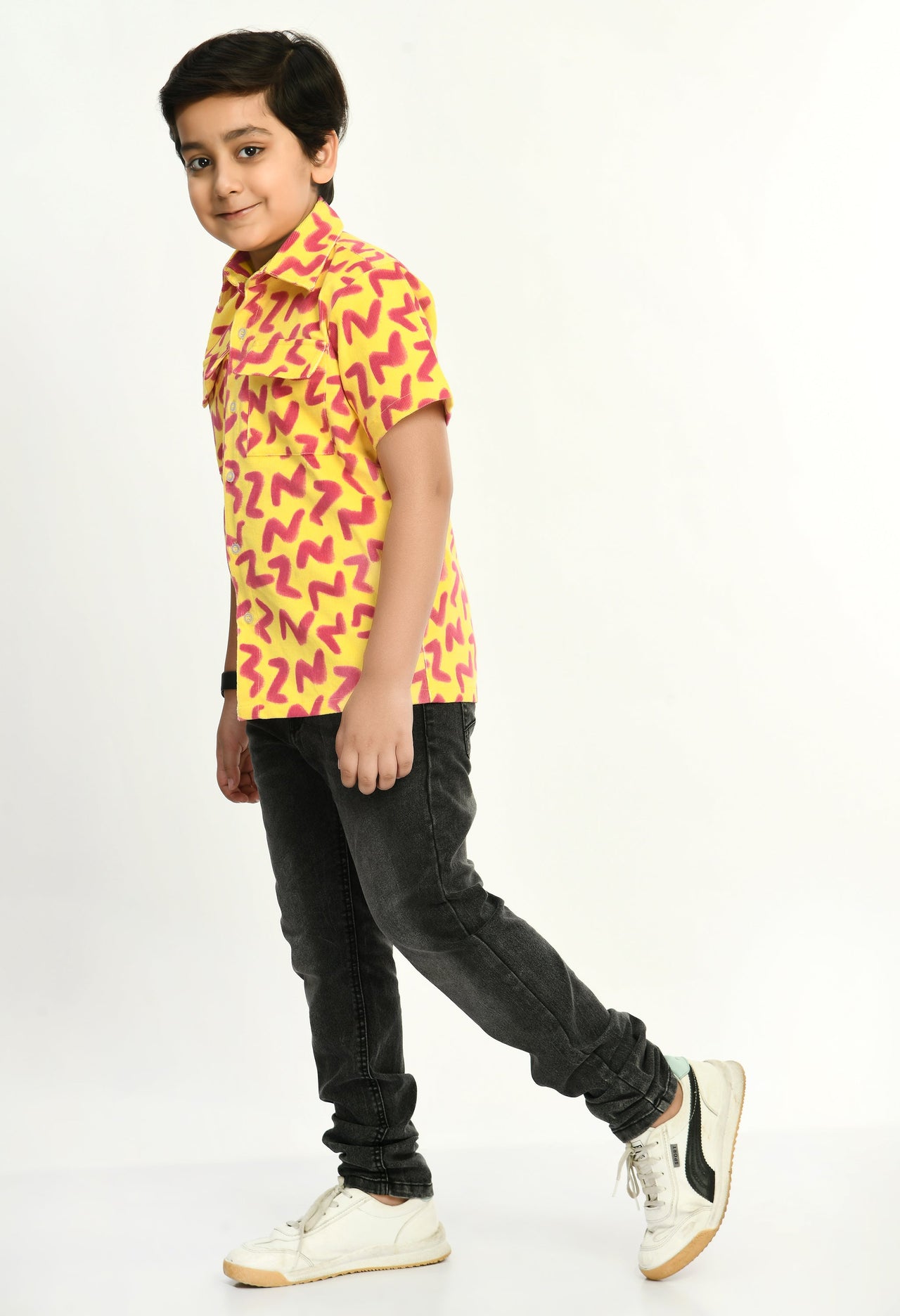 Yellow Printed Corduroy Shirt