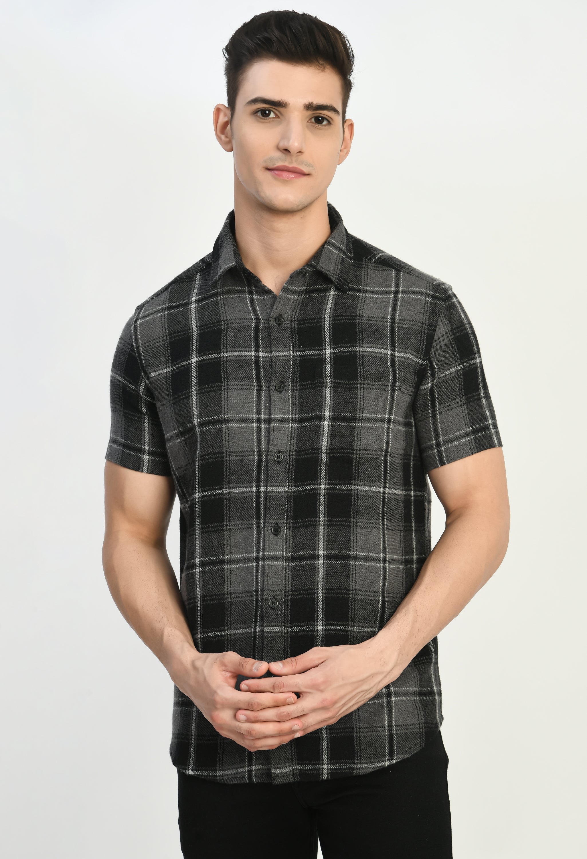 Men's Half Sleeves Black Flannel Shirt