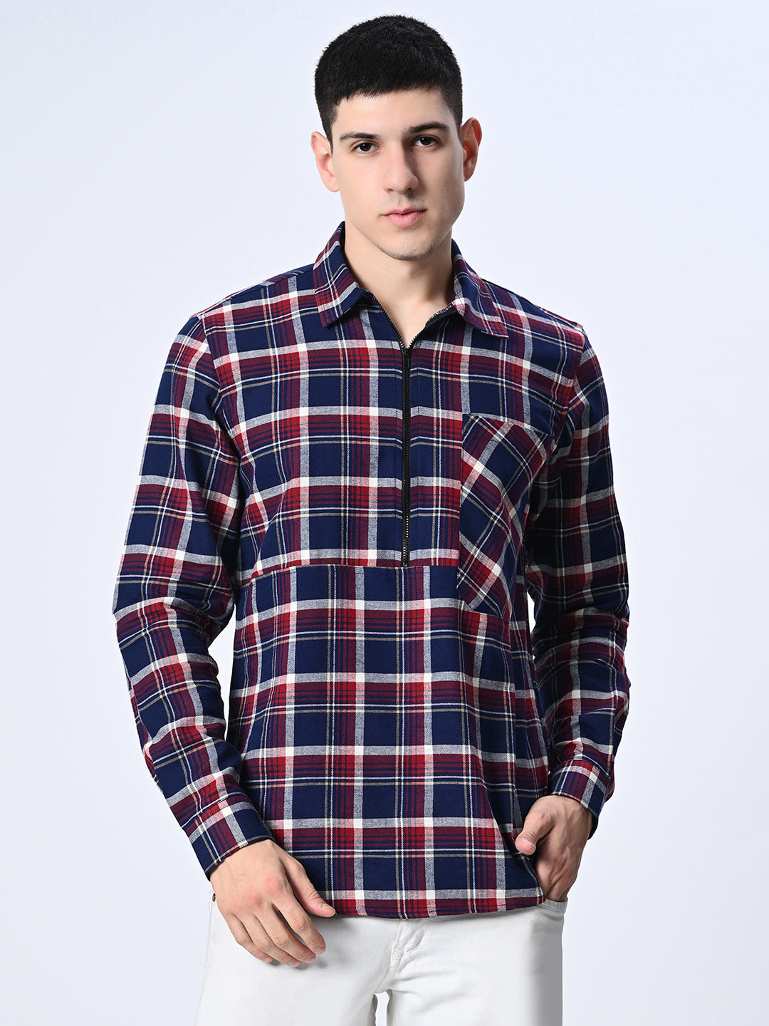 Zippered Checks Overshirt