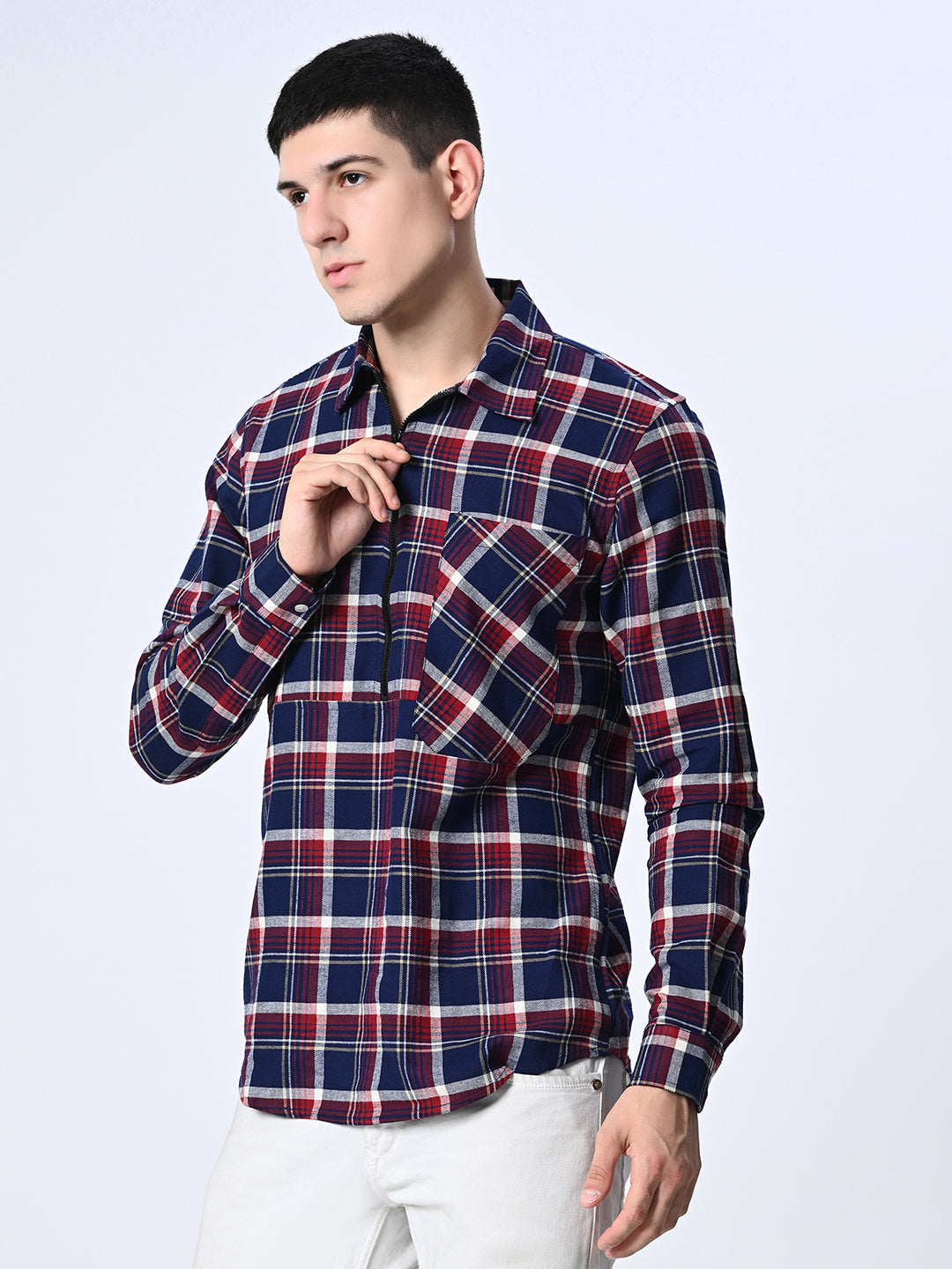 Zippered Checks Overshirt