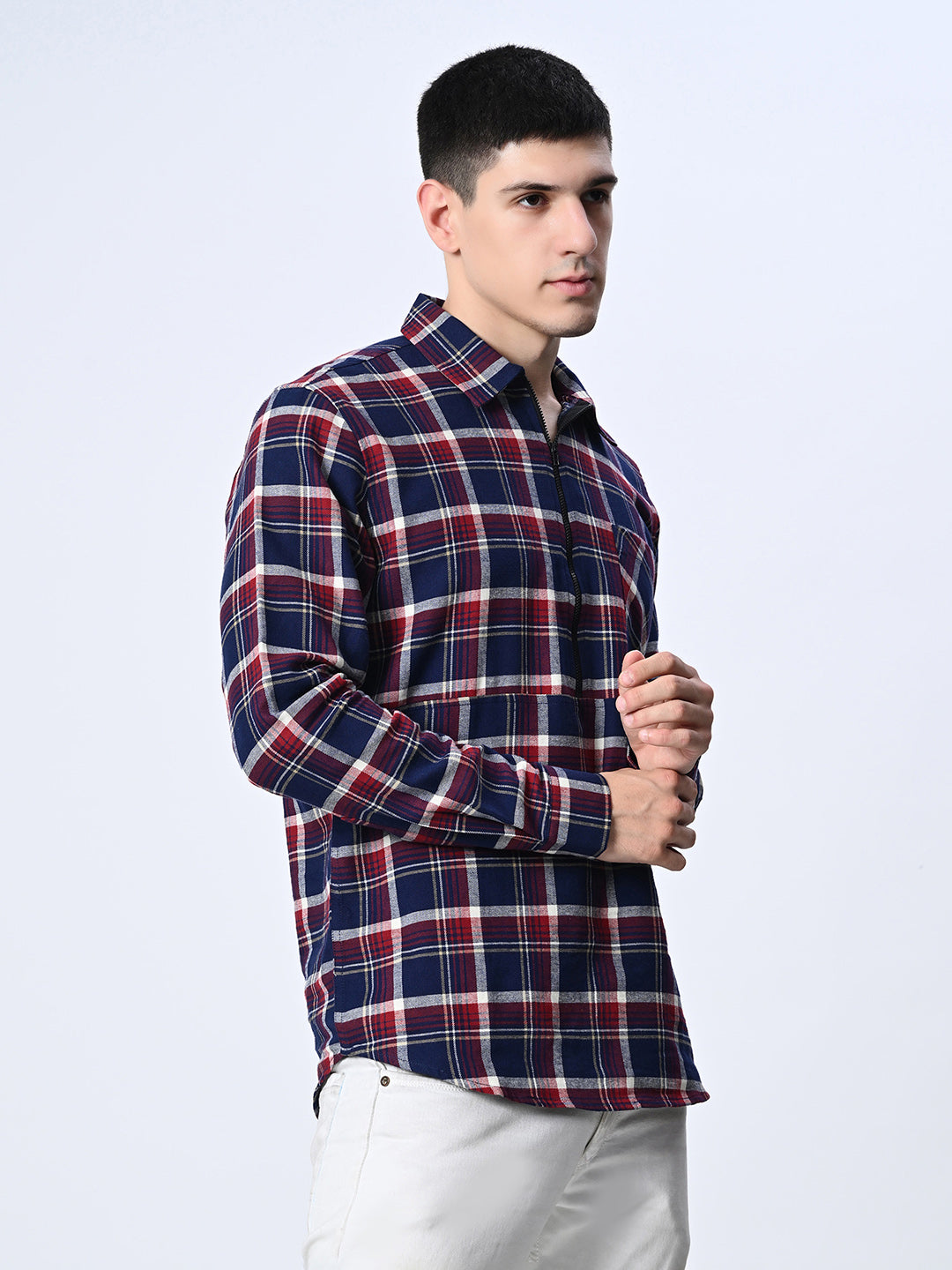 Zippered Checks Overshirt