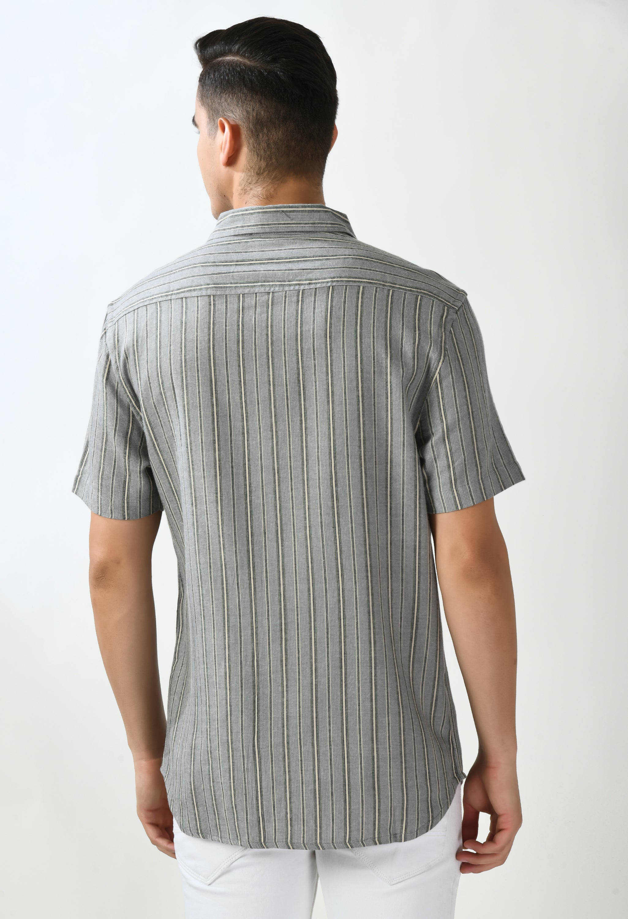 Grey Striper Dark coloured Shirt