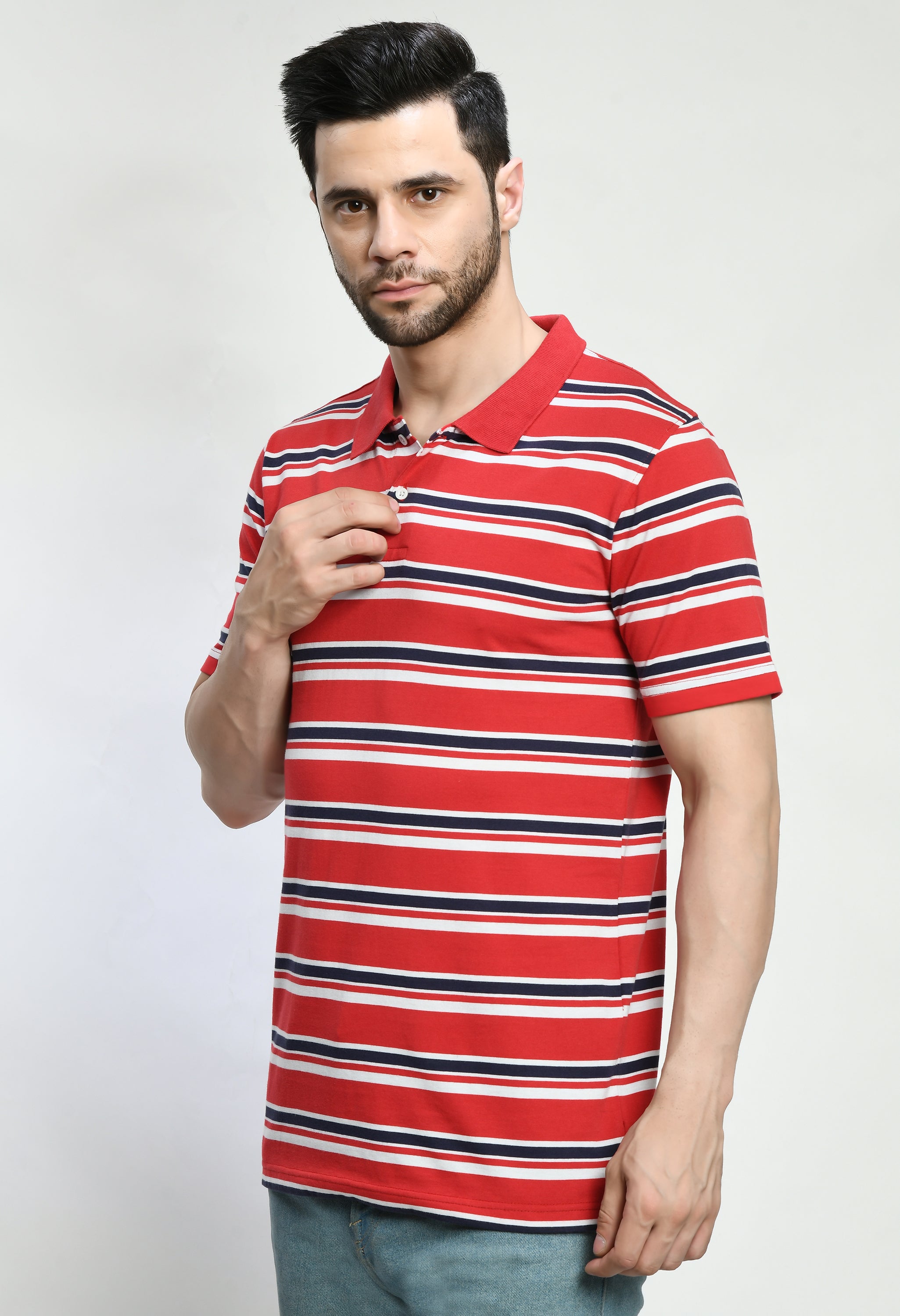 Multi Striped Printed Polo T-shirt For Men's