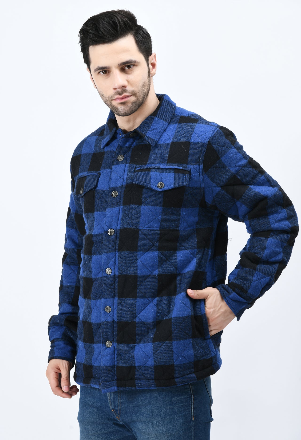 Blue checked oversized flannel jacket