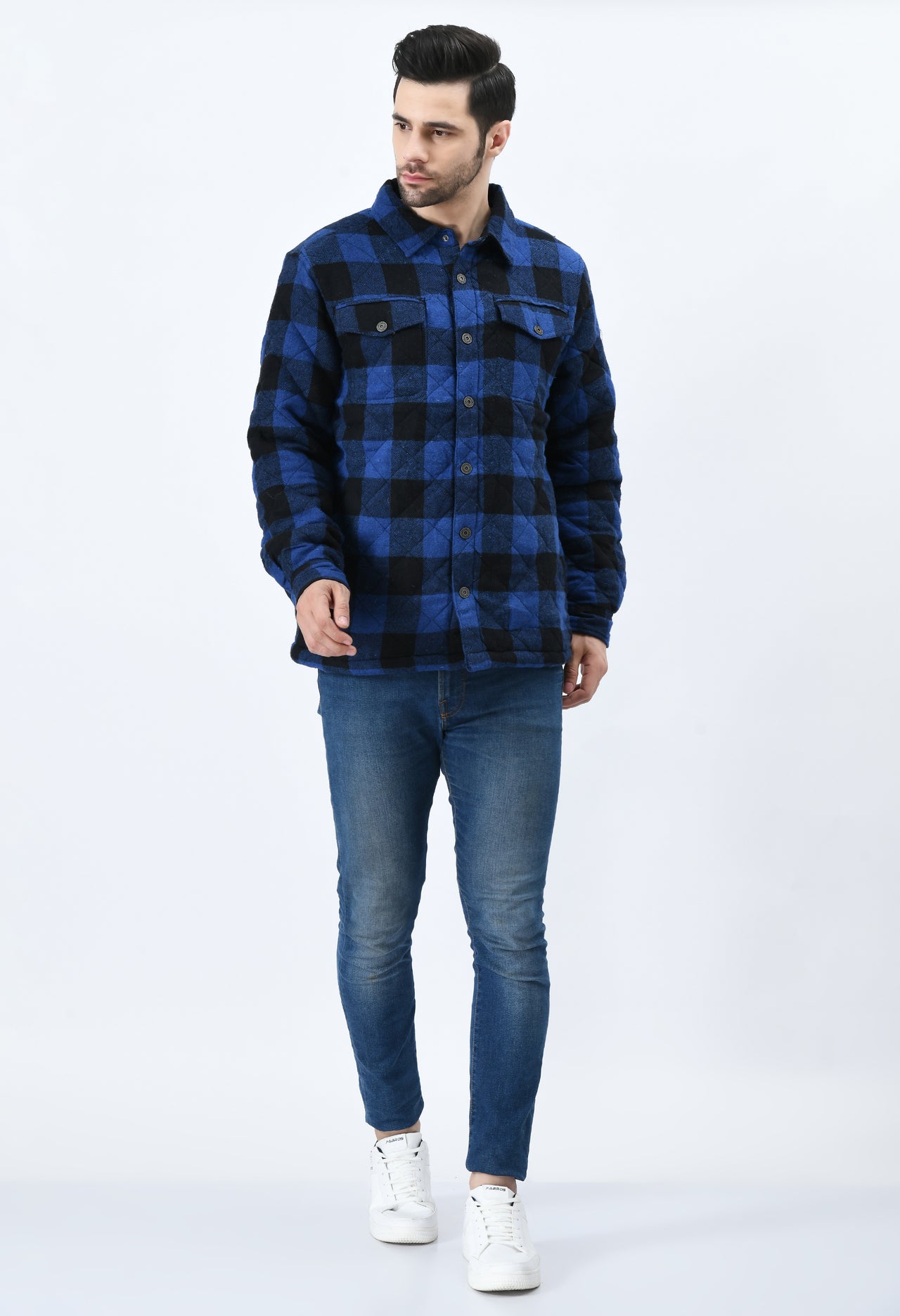 Blue checked oversized flannel jacket