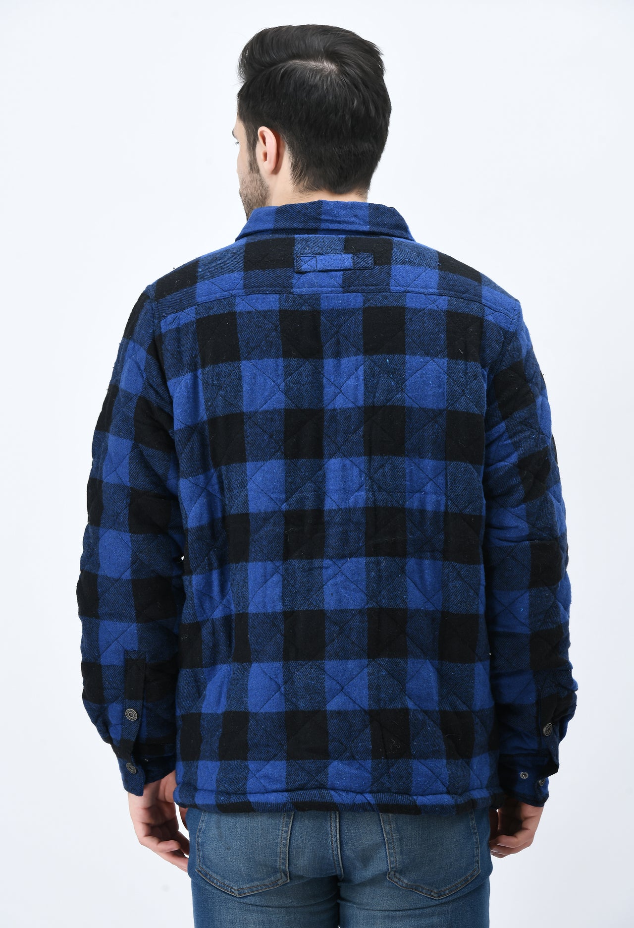 Blue checked oversized flannel jacket