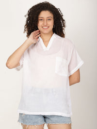 Thumbnail for Women White Semi Sheer Shirt Style Top