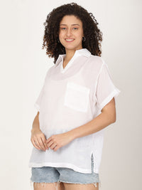 Thumbnail for Women White Semi Sheer Shirt Style Top