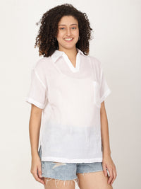 Thumbnail for Women White Semi Sheer Shirt Style Top