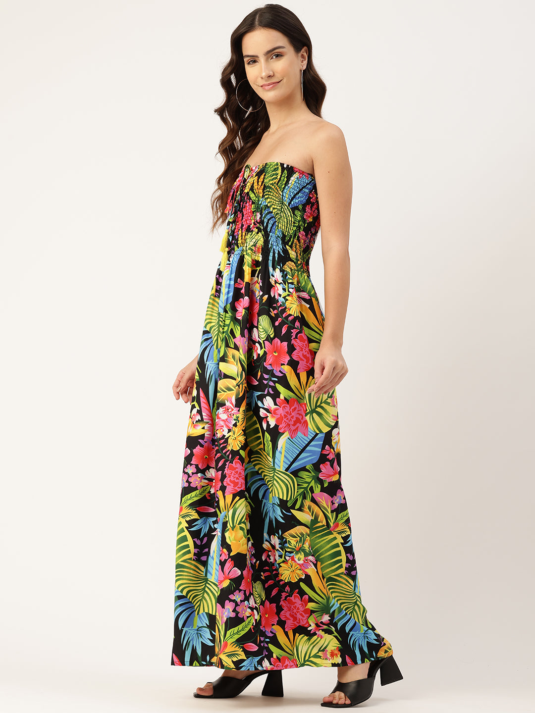 Floral Print Smocked Fit & Flare Maxi Dress