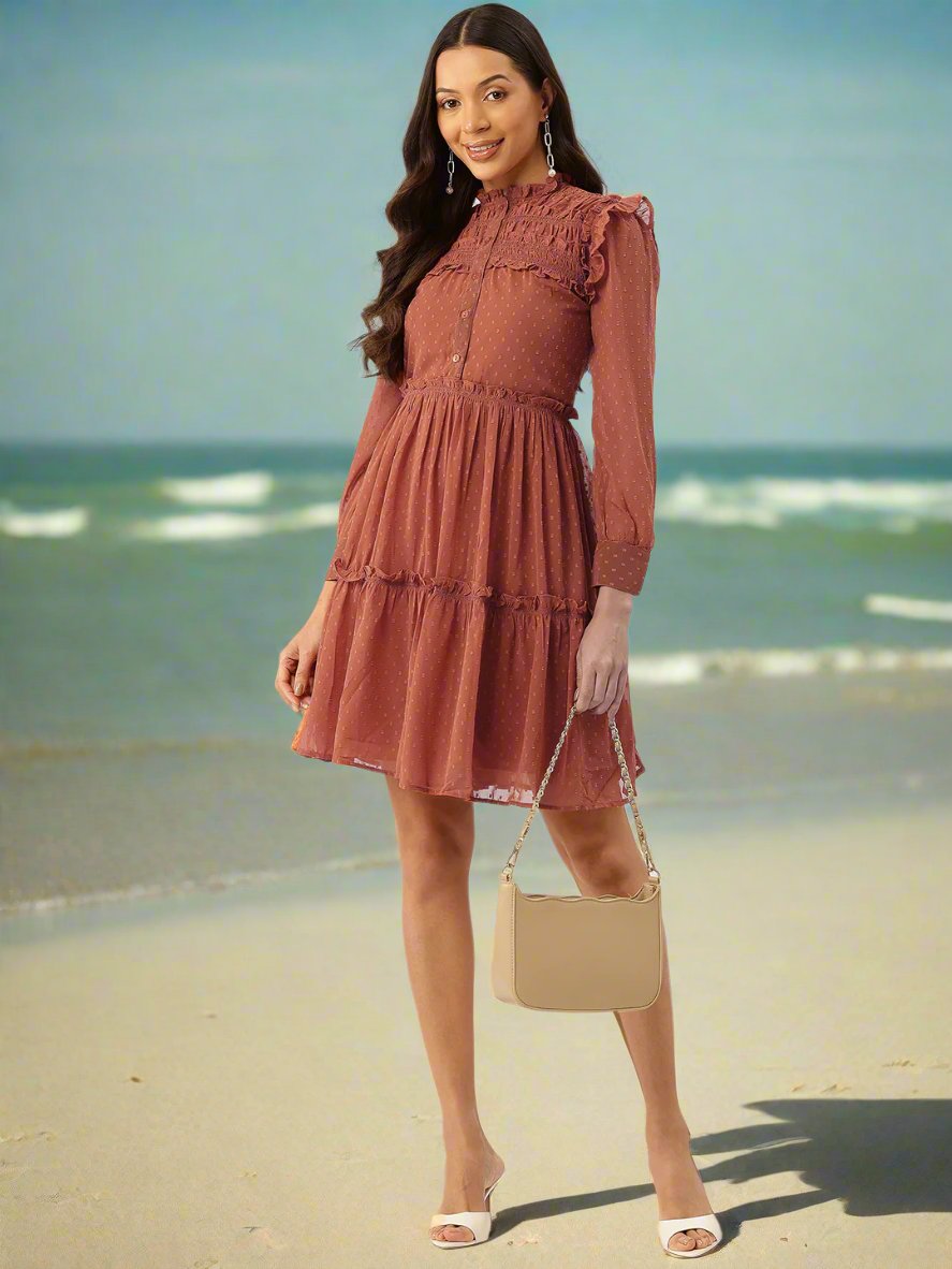 Ruffled Chiffon Fit & Flare Dress