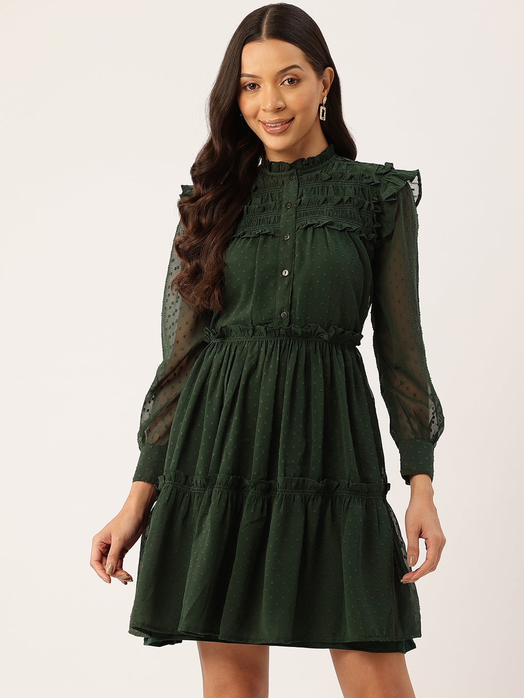 Dobby Weave Chiffon Fit & Flare Dress