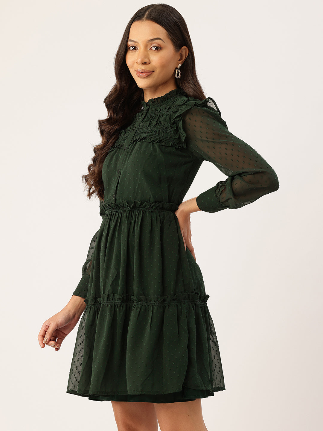 Dobby Weave Chiffon Fit & Flare Dress