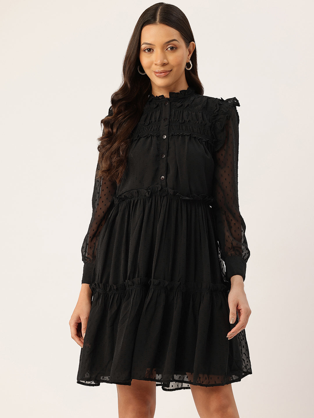 Ruffled Chiffon A-Line Dress