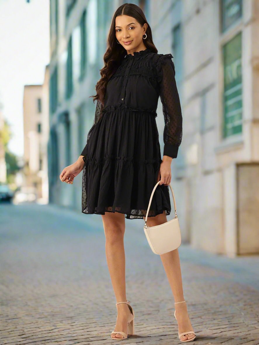 Ruffled Chiffon A-Line Dress