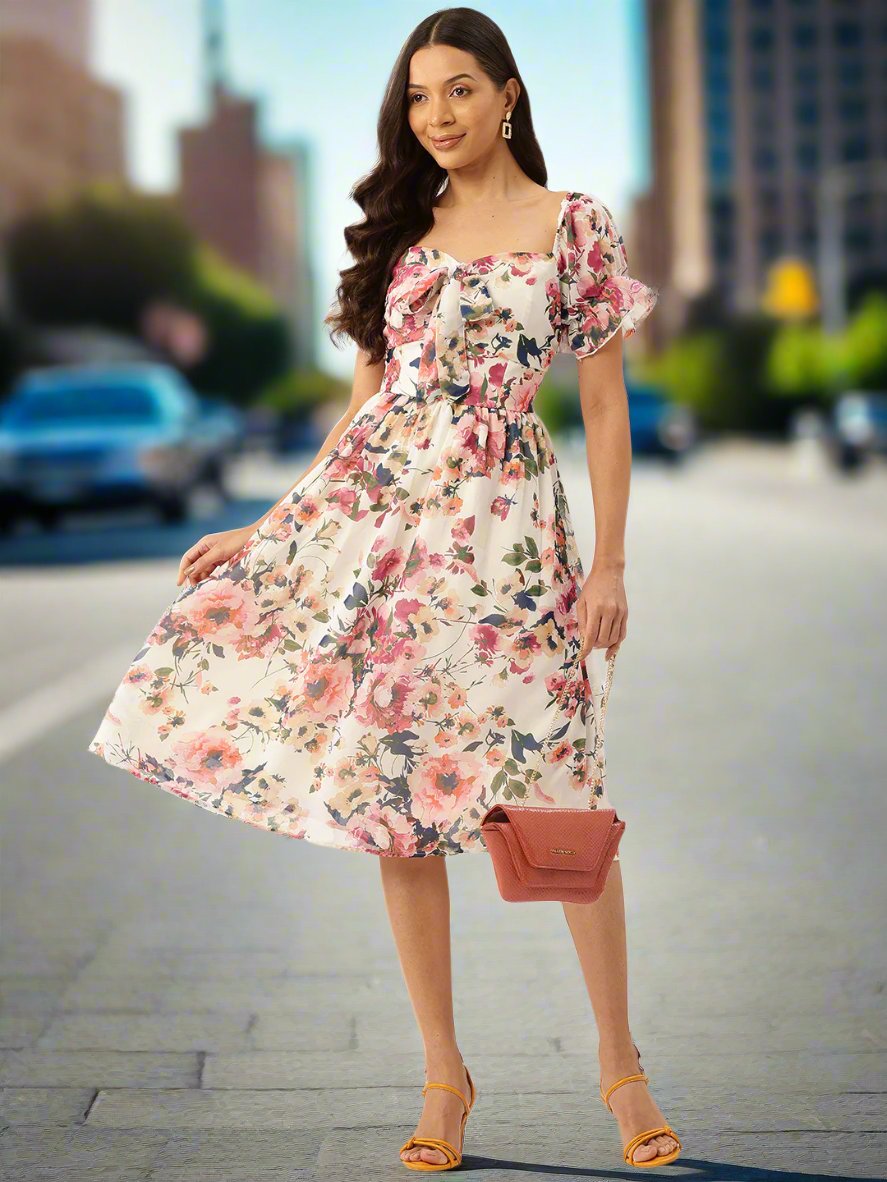 Floral Printed Fit & Flare Midi Dress