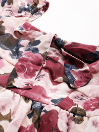 Thumbnail for Floral Print Puff Sleeve Fit & Flare Dress