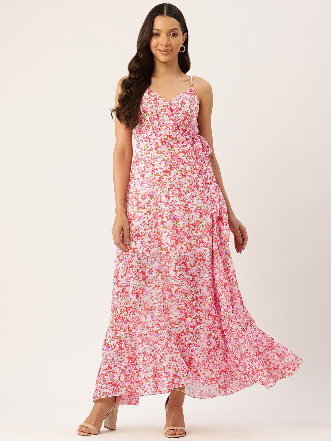 Floral Printed Ruffled Fit & Flare Maxi Dress