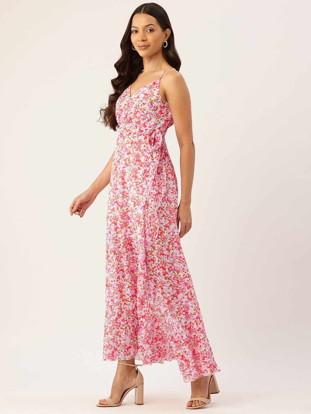 Floral Printed Ruffled Fit & Flare Maxi Dress