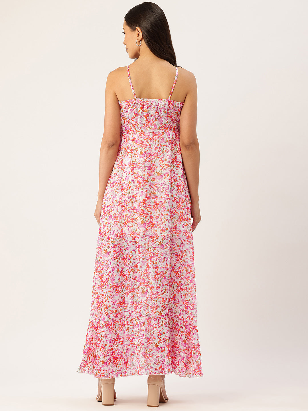 Floral Printed Ruffled Fit & Flare Maxi Dress