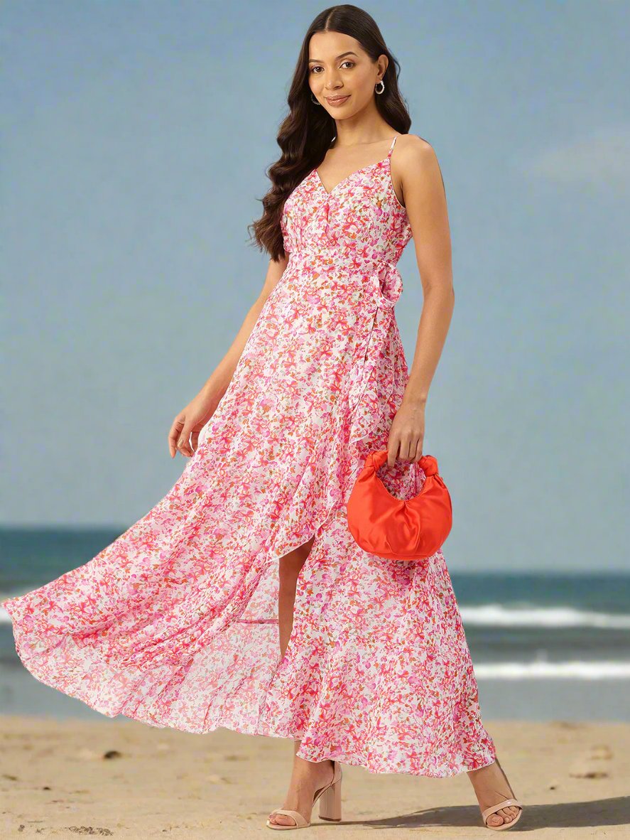 Floral Printed Ruffled Fit & Flare Maxi Dress