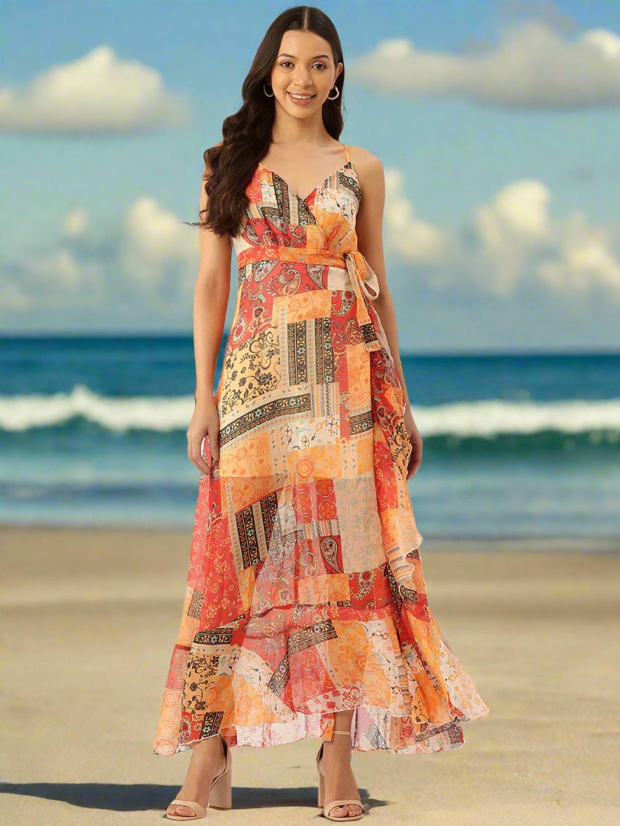 Ethnic Motifs Print Maxi Wrap Dress