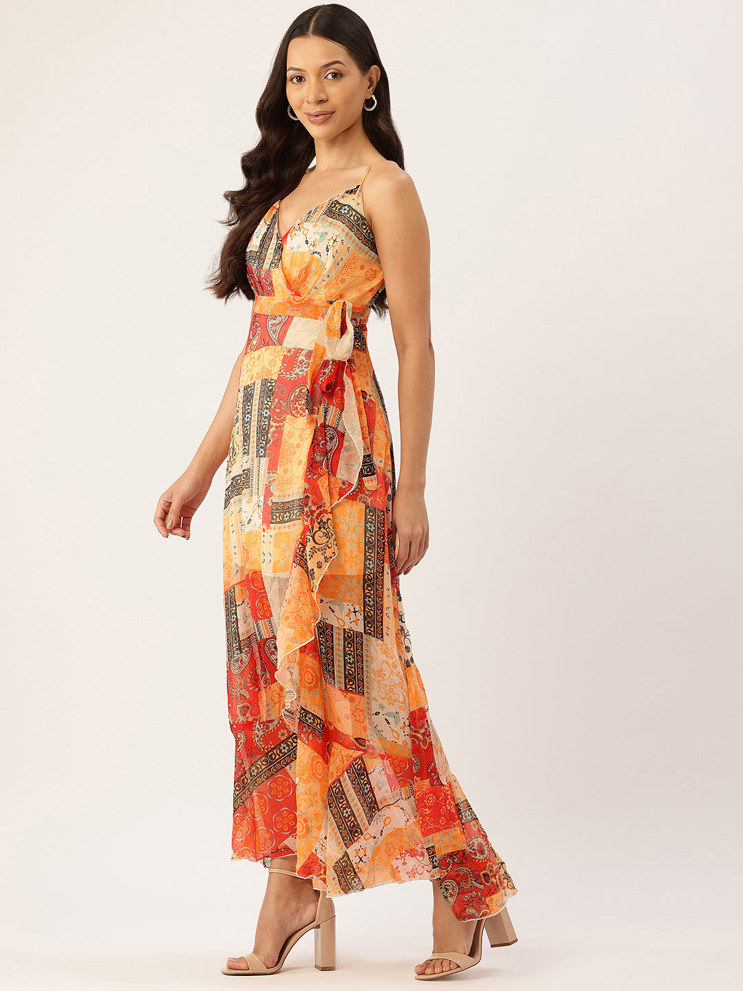 Ethnic Motifs Print Maxi Wrap Dress