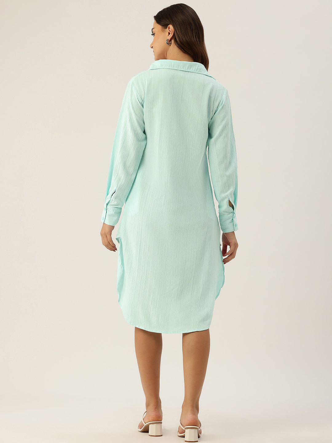 Textured Shirt Style Wrap Dress