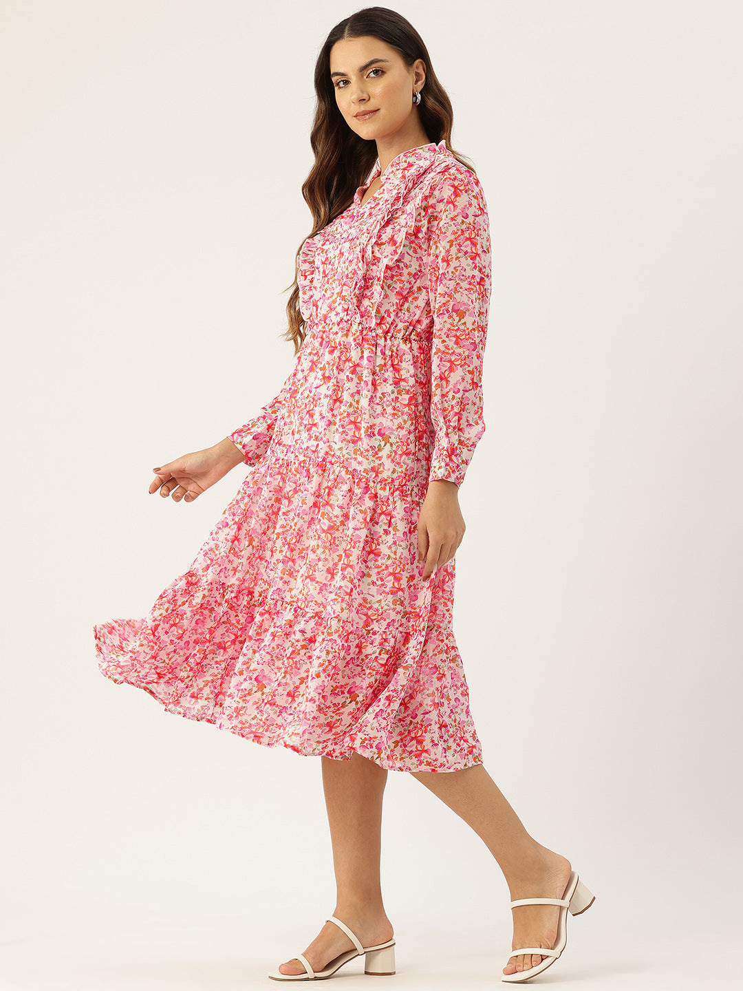 Floral Printed Ruffled Fit & Flare Midi Dress