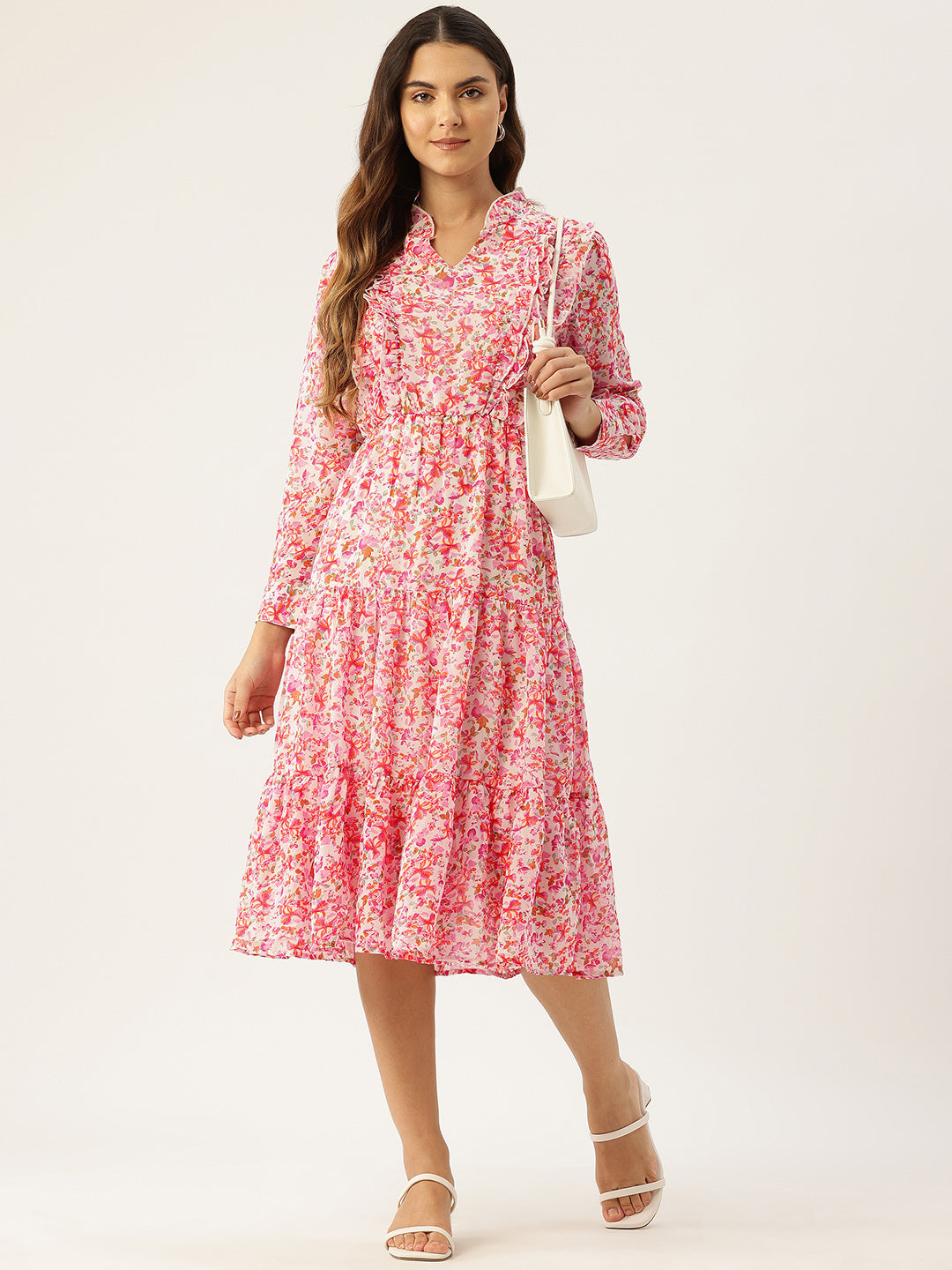 Floral Printed Ruffled Fit & Flare Midi Dress