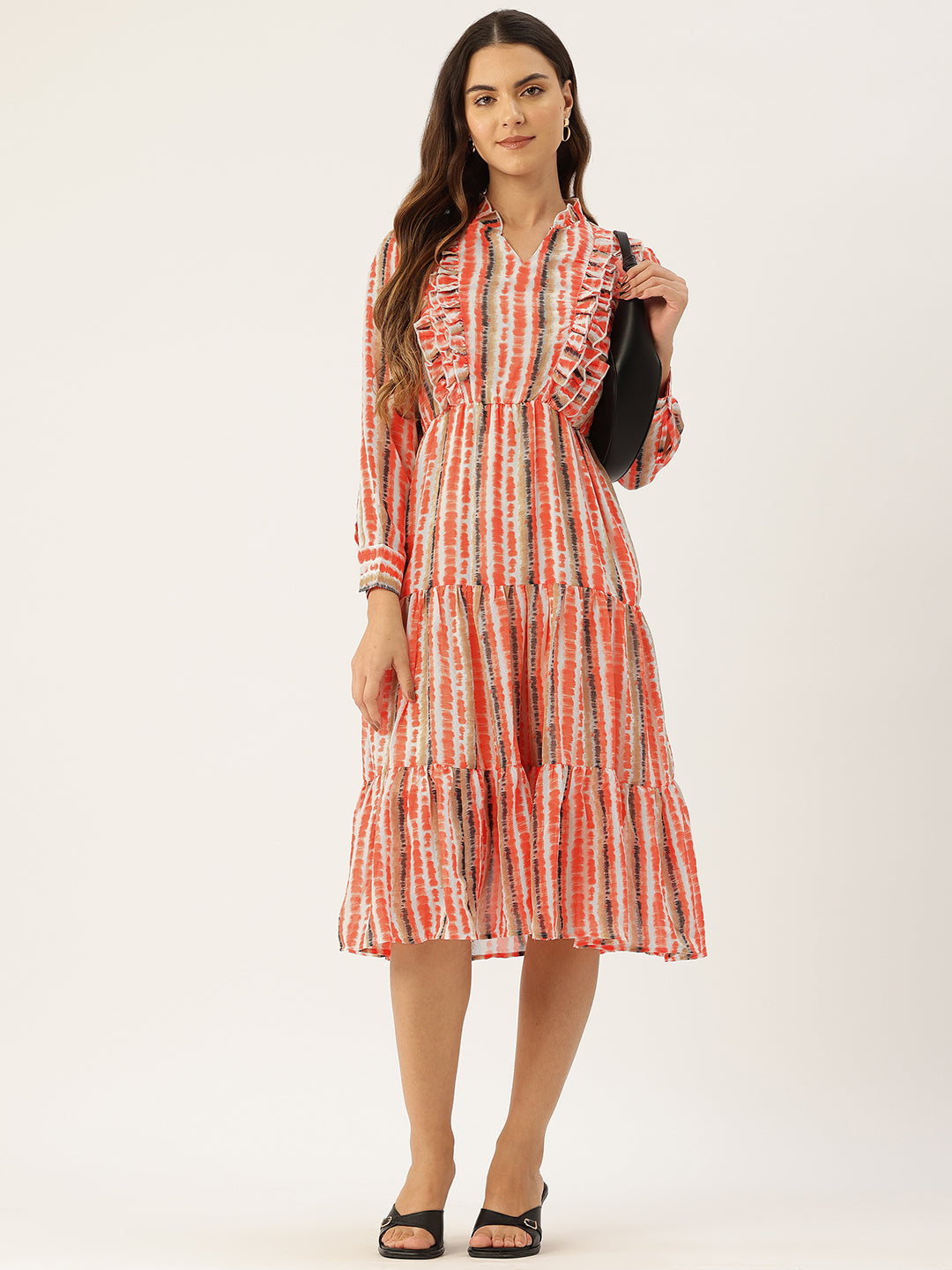 Printed Ruffled Fit & Flare Midi Dress