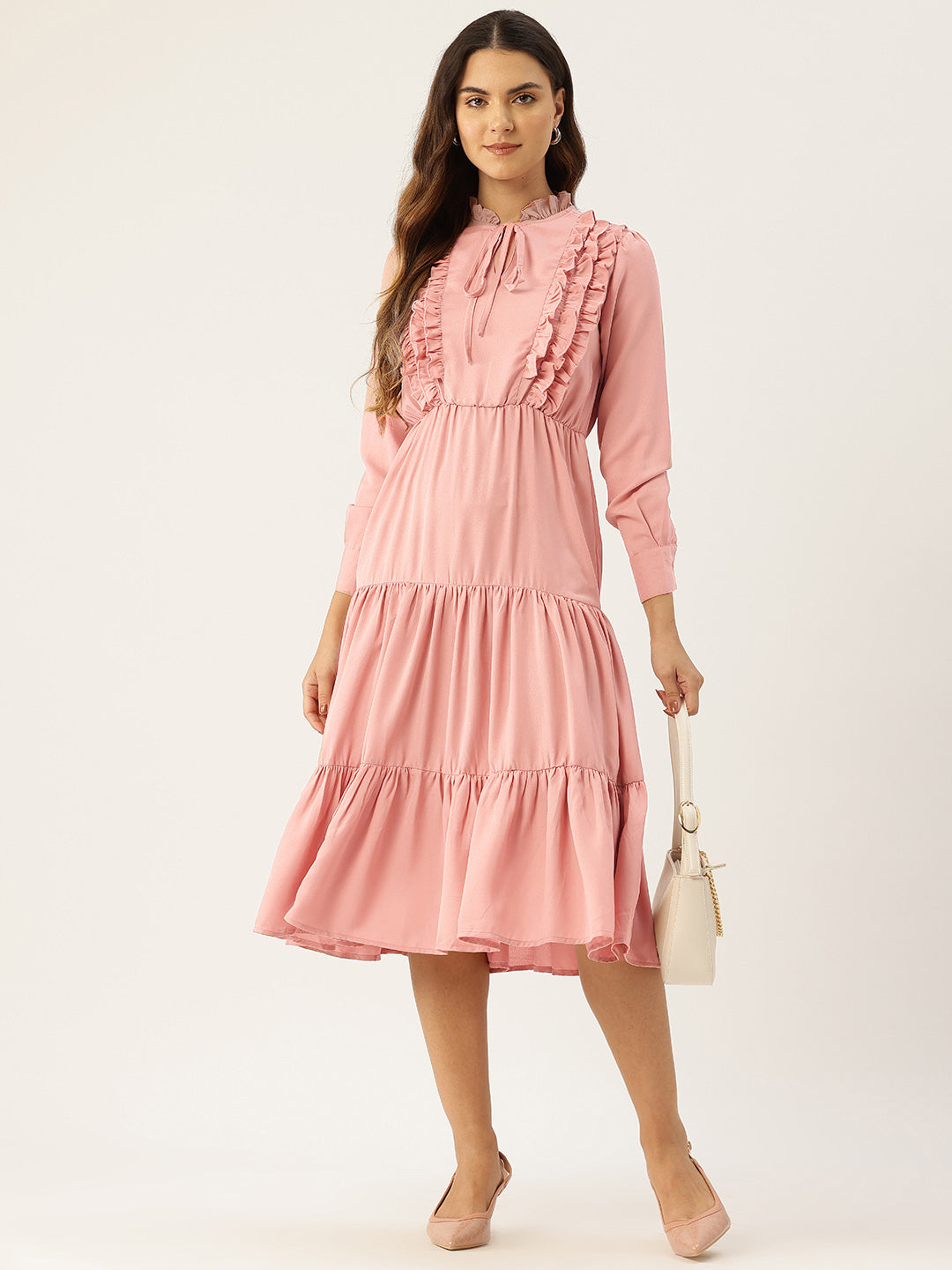 Tie-Up Neck Ruffled Fit & Flare Midi Dress