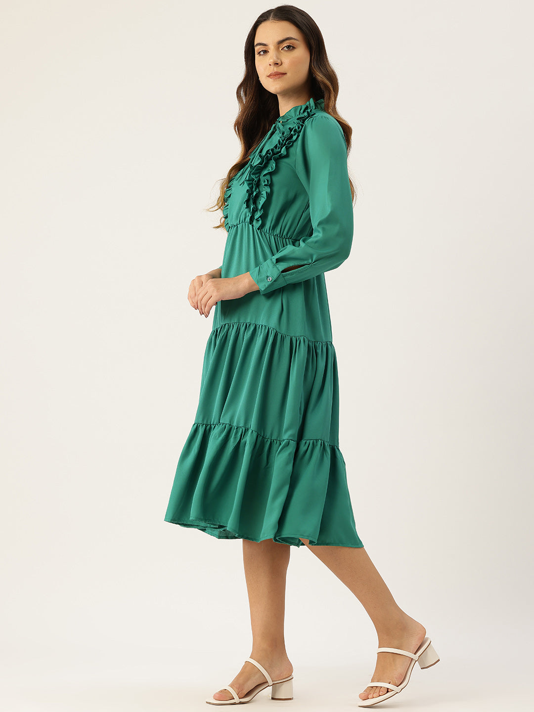 Tie-Up Neck Ruffled Fit & Flare Midi Dress