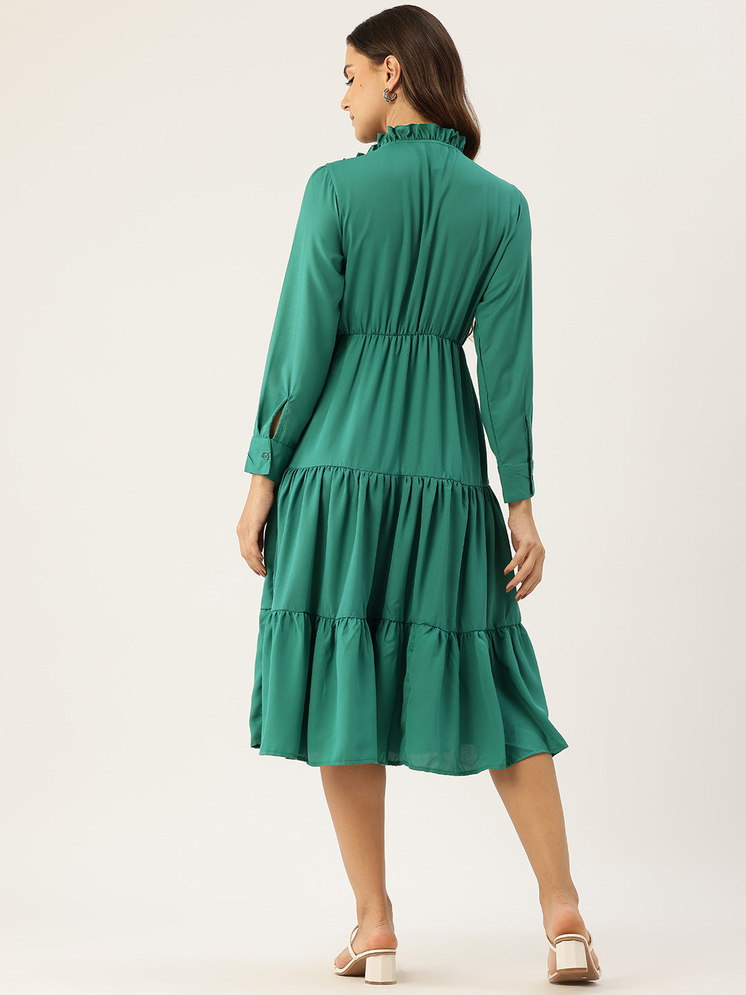 Tie-Up Neck Ruffled Fit & Flare Midi Dress