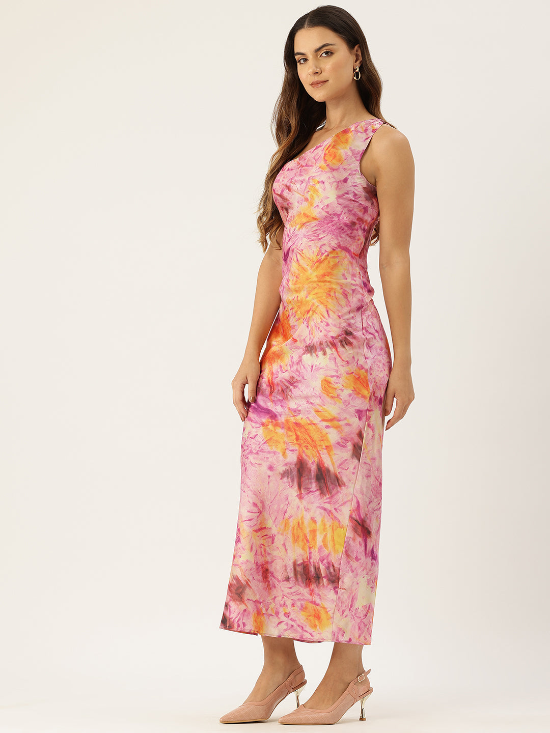 Printed One Shoulder Sheath Maxi Dress