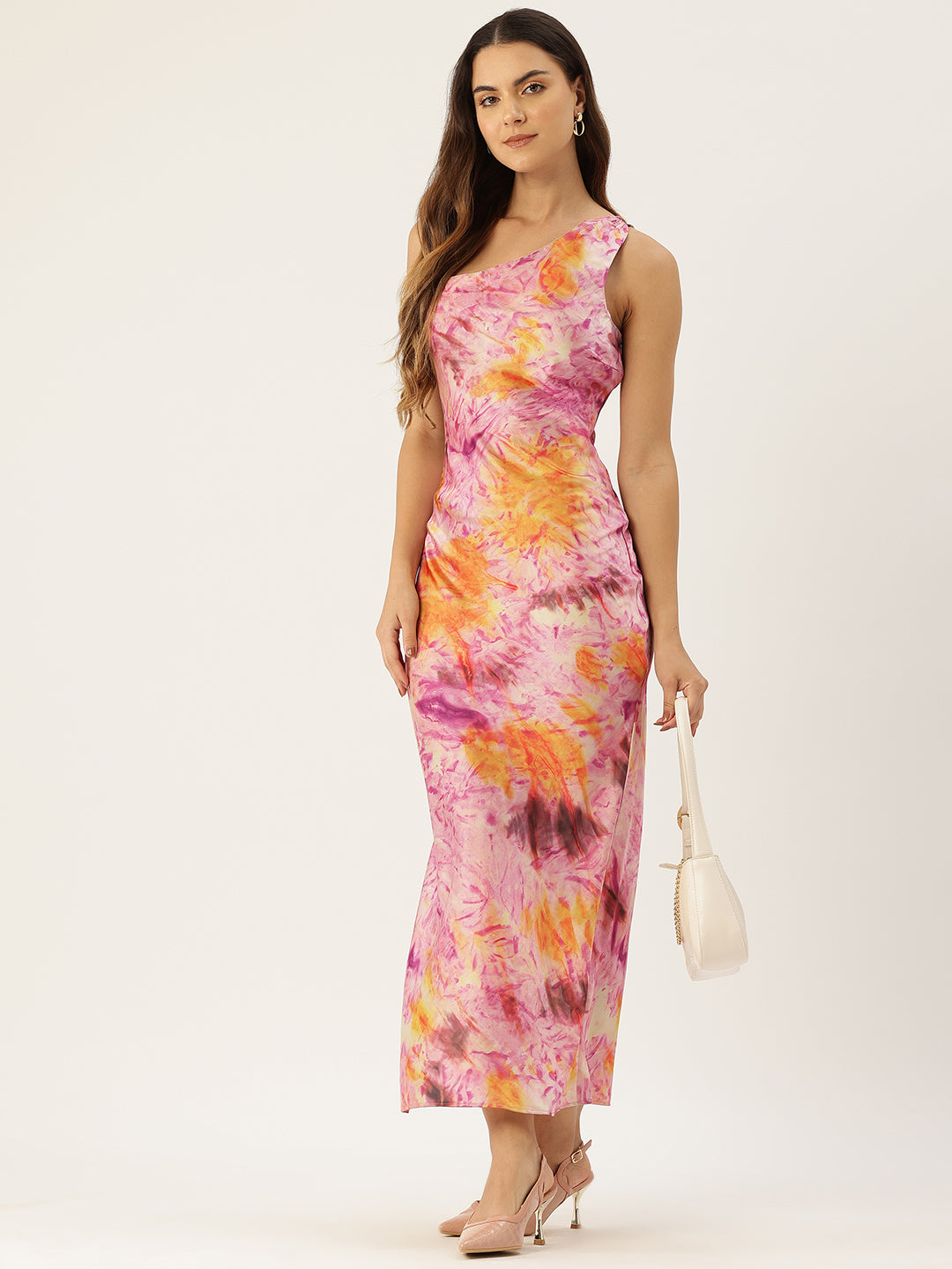 Printed One Shoulder Sheath Maxi Dress