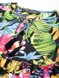 Thumbnail for Tropical Print Tie-Up Neck Fit & Flare Mini Dress