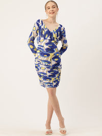 Thumbnail for Abstract Print Ruched Blouson Dress