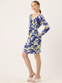 Thumbnail for Abstract Print Ruched Blouson Dress